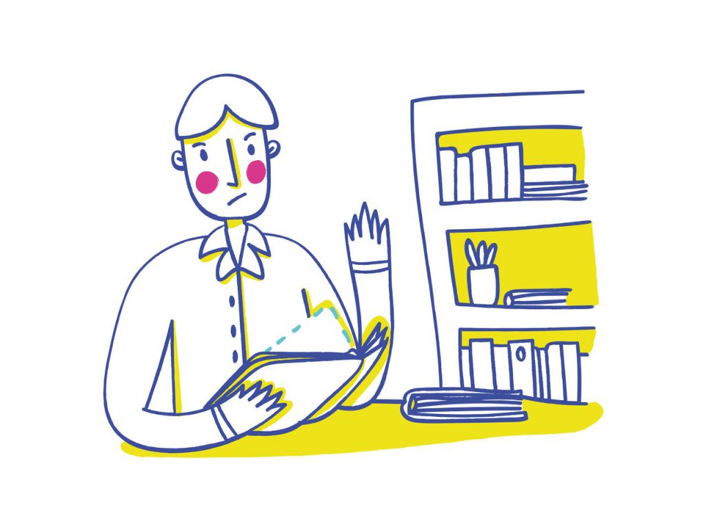 masasının başında çalışan bir psikolog çizimi